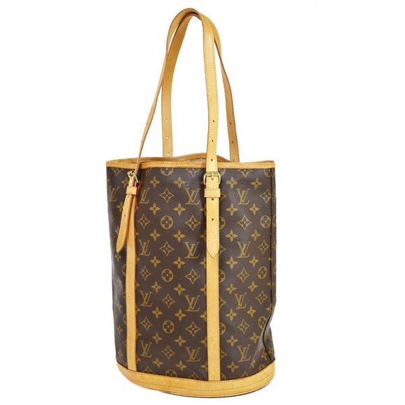 LOUIS VUITTON BUCKET GM Shoulder Tote Bag Monogram Leather Brown - Picture 1 of 16